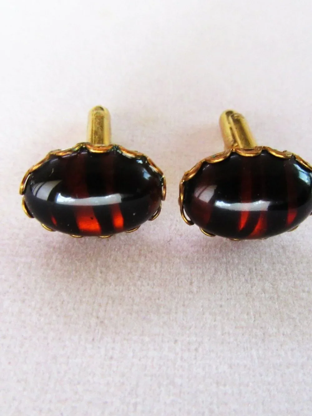 Cuff links with tiger eye stones in new brass settings